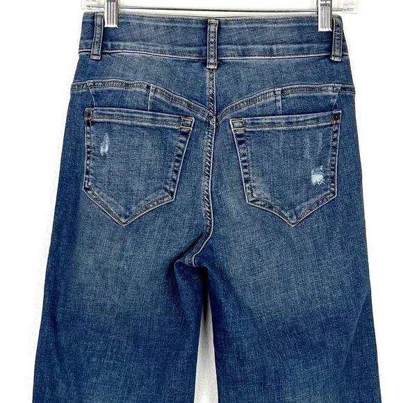 INC Denim Sculpting Fit Wide Leg Jeans Medium Wash Frayed Hem 0/25 Distressed - Picture 4 of 8